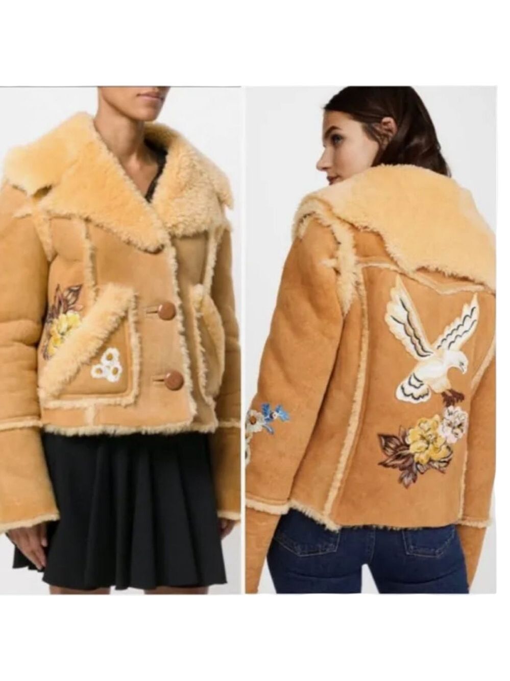 Coach 1941 Eagle Raggedy Shearling Lamb Leather Jacket/Coat In Toffe Embroidered